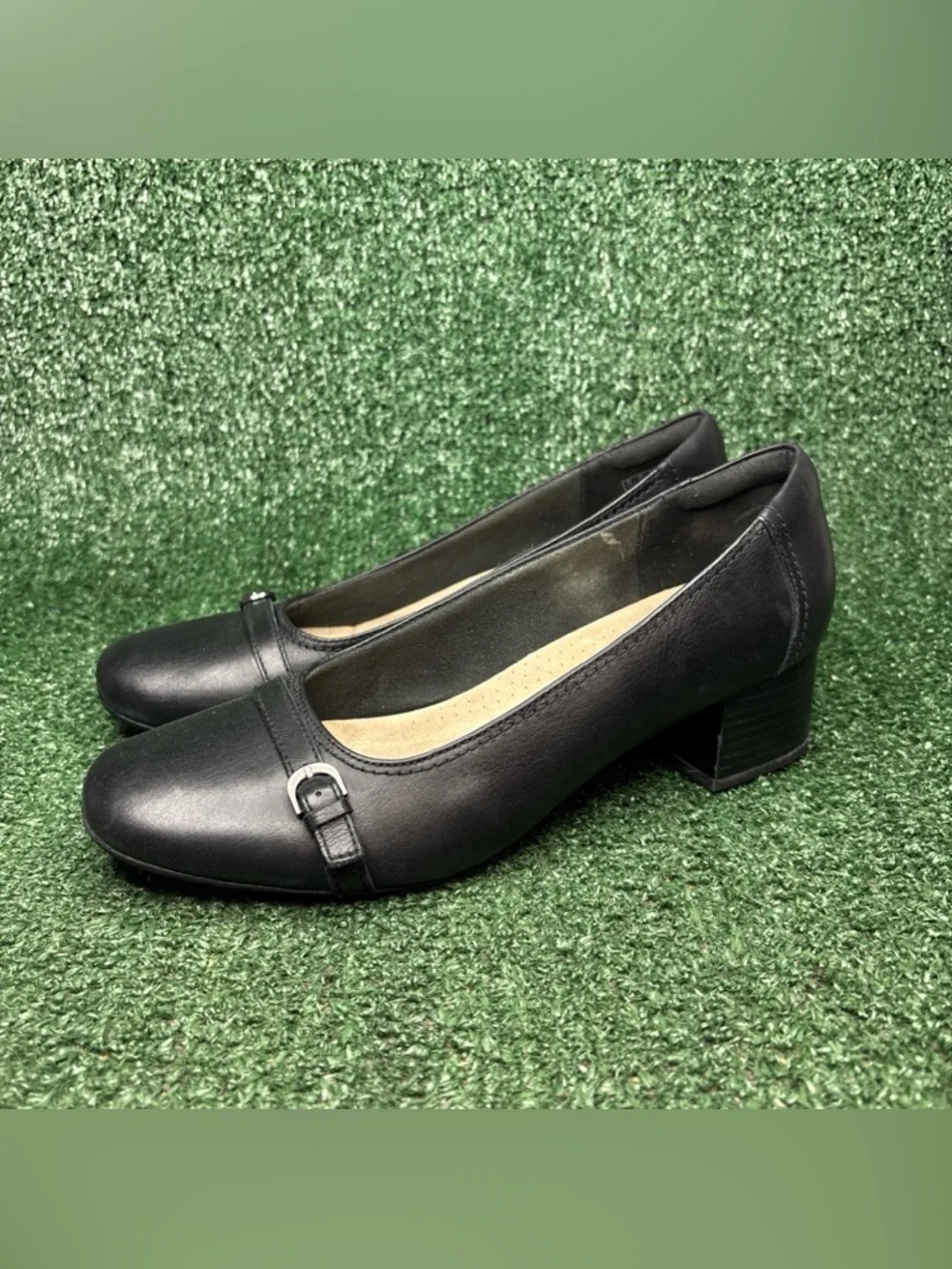 Clarks Marilyn Nora  Black Leather‎ Casual Pumps Size 10 M Heels Shoes